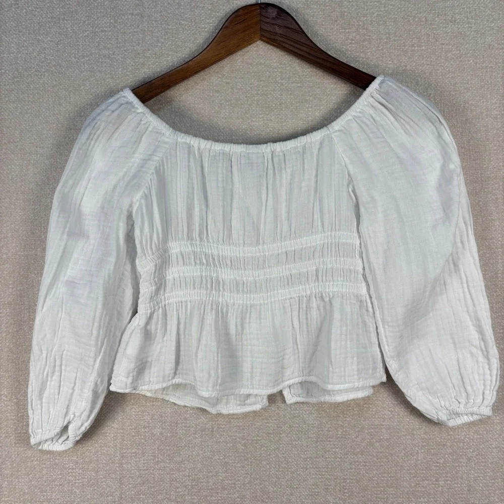 Old Navy Girls XL White Cotton Gauze Tie Front Smocked Peasant Blouse Top